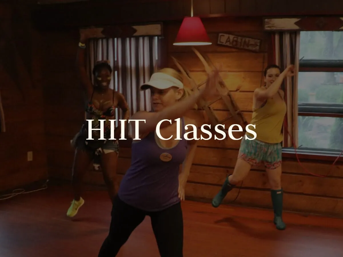Guests work out during a high-intensity class indoors