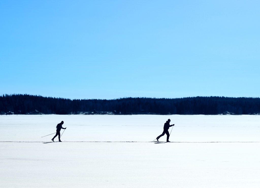 Corss Country Skiing On A Frozen Lake